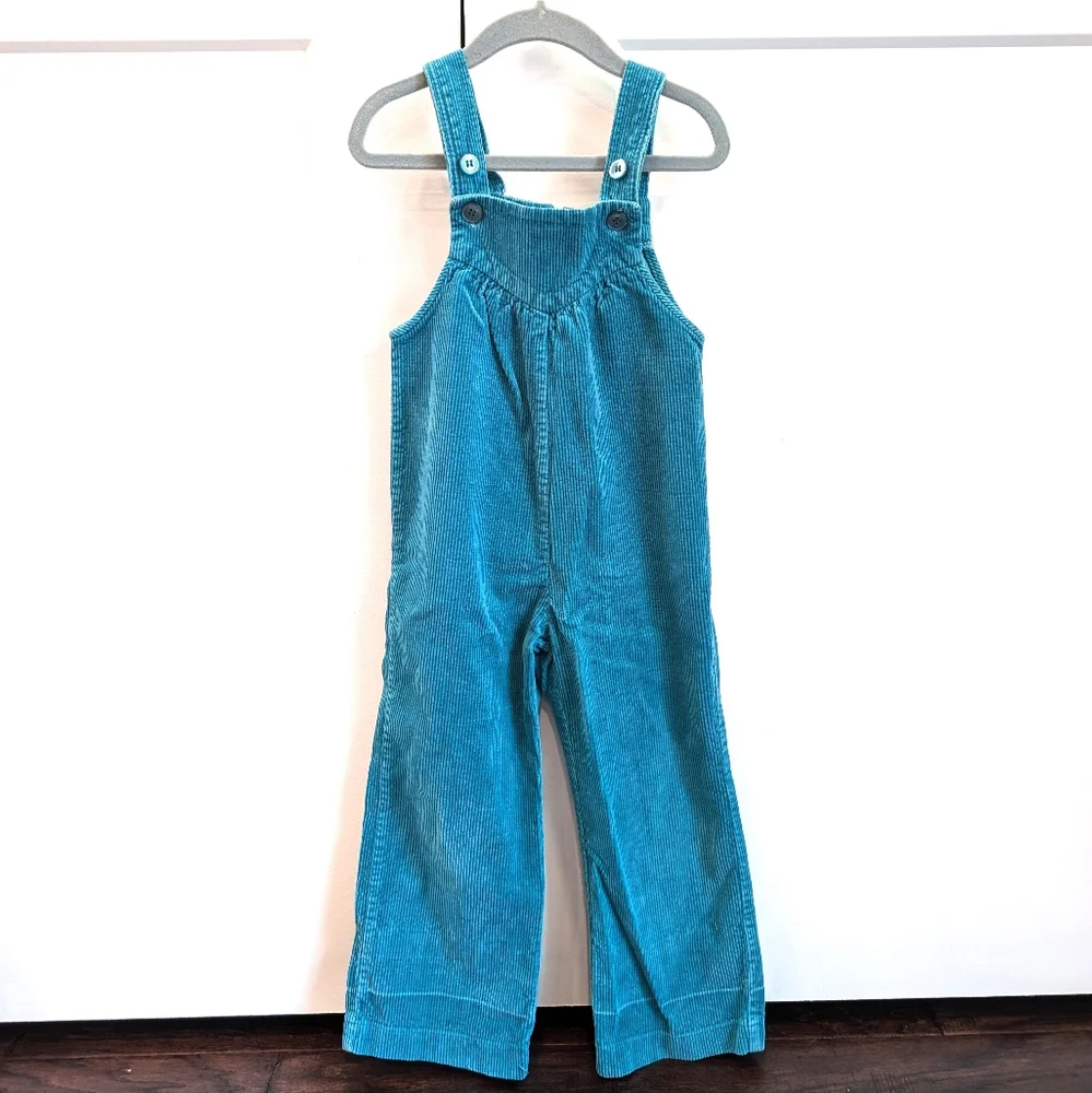 VINTAGE girls teal blue corduroy bib overalls cords size 4t